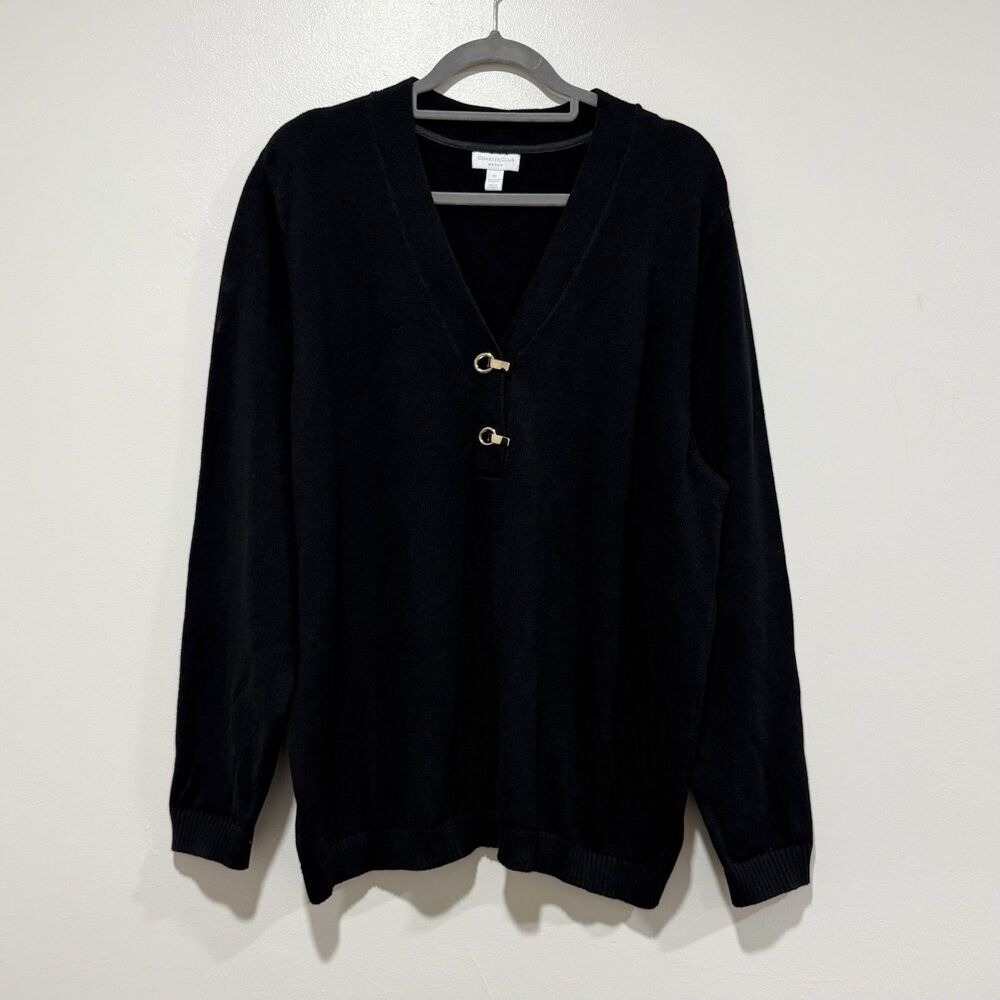 Charter Club Black V-Neck Sweater With Gold Toggle Accents Women Plus Size 3X
